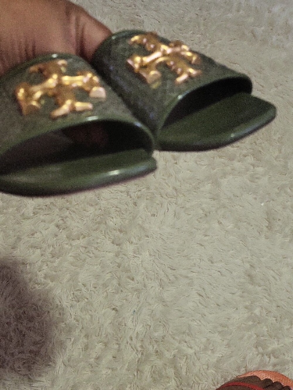 Tory Burch Olive Green Slide Mules with Gold Logo Emblem - Picture 9 of 9